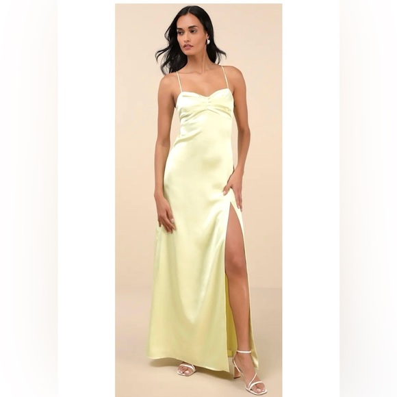 Lulus Dresses & Skirts - Lulus Stunning Example Light Yellow Satin Backless Maxi Dress NWT Small